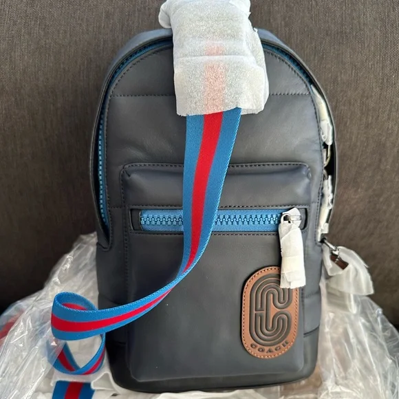 BNWT Coach West Pack (Blue), Leather, Unisex, Hardware protection and stuffing NWT Coach CR294 West Pack Checkerboard Blue Canvas Leather  main image 4
